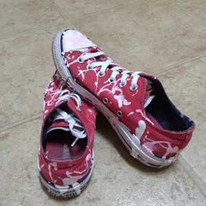 Upcycled Paint-splatter red tennis shoe